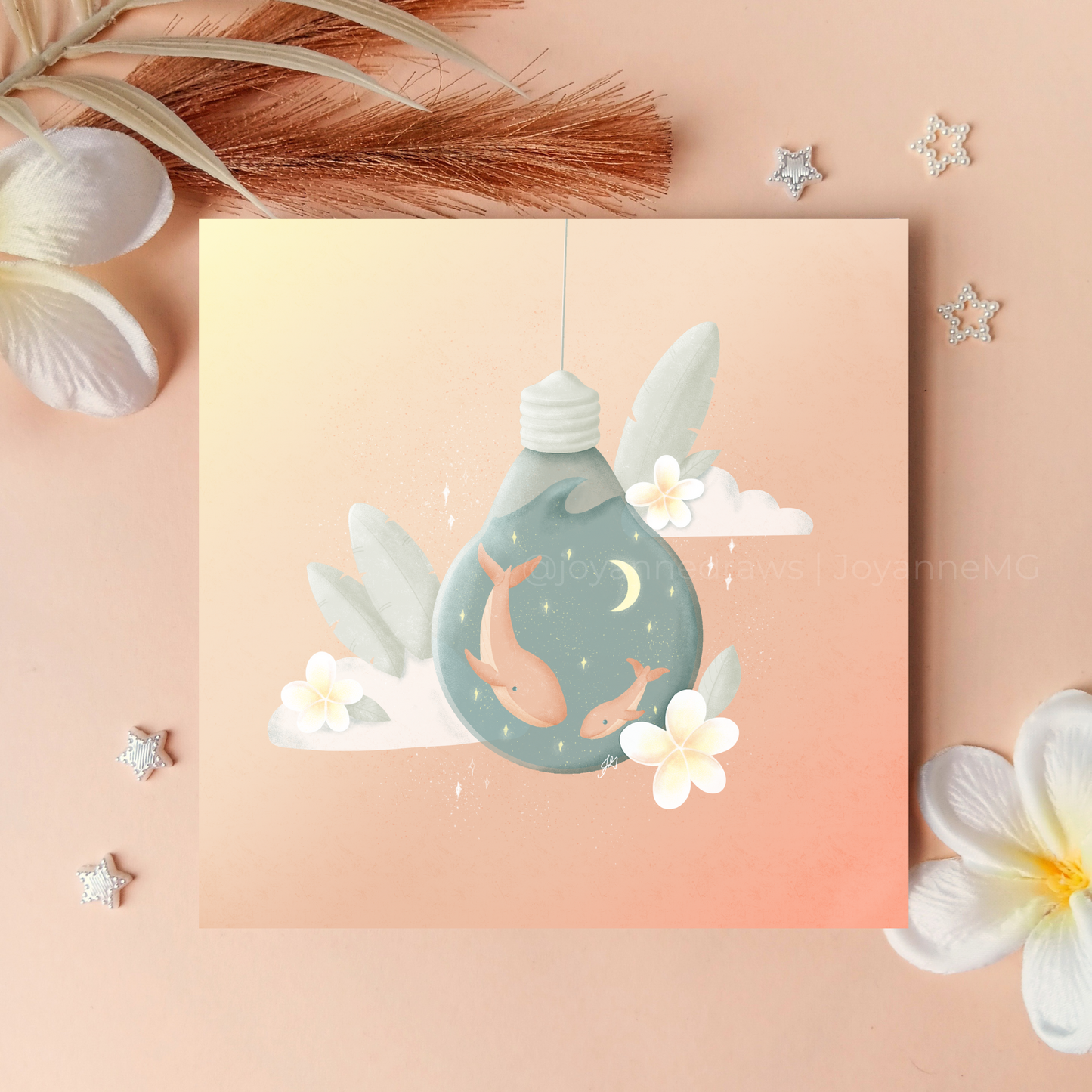 Tropical Whale Light Bulb Art Print